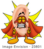#23801 Clip Art Graphic of a Human Ear Cartoon Character Dressed as a Super Hero by toons4biz