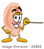 #23805 Clip Art Graphic Of A Human Ear Cartoon Character Holding A Pointer Stick