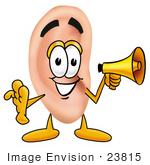 #23815 Clip Art Graphic of a Human Ear Cartoon Character Holding a Megaphone by toons4biz