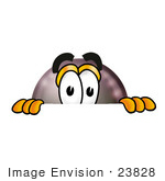#23828 Clip Art Graphic Of A Billiards Eight Ball Cartoon Character Peeking Over A Surface