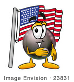#23831 Clip Art Graphic Of A Billiards Eight Ball Cartoon Character Pledging Allegiance To An American Flag