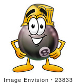 #23833 Clip Art Graphic Of A Billiards Eight Ball Cartoon Character Wearing A Hardhat Helmet