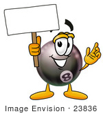 #23836 Clip Art Graphic Of A Billiards Eight Ball Cartoon Character Holding A Blank Sign