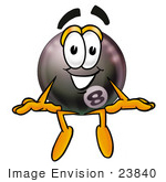 #23840 Clip Art Graphic Of A Billiards Eight Ball Cartoon Character Sitting