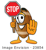 #23854 Clip Art Graphic Of A Football Cartoon Character Holding A Stop Sign