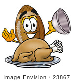 #23867 Clip Art Graphic Of A Football Cartoon Character Serving A Thanksgiving Turkey On A Platter
