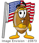 #23873 Clip Art Graphic Of A Football Cartoon Character Pledging Allegiance To An American Flag