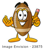 #23875 Clip Art Graphic Of A Football Cartoon Character Holding A Pencil