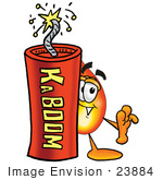 #23884 Clip Art Graphic of a Fire Cartoon Character Standing With a Lit Stick of Dynamite by toons4biz
