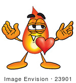 #23901 Clip Art Graphic Of A Fire Cartoon Character With His Heart Beating Out Of His Chest
