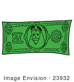 #23932 Clip Art Graphic Of A Fire Cartoon Character On A Dollar Bill