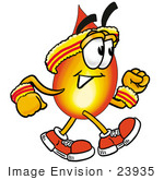 #23935 Clip Art Graphic Of A Fire Cartoon Character Speed Walking Or Jogging