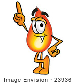 #23936 Clip Art Graphic Of A Fire Cartoon Character Pointing Upwards