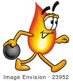 #23952 Clip Art Graphic Of A Fire Cartoon Character Holding A Bowling Ball