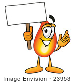 #23953 Clip Art Graphic Of A Fire Cartoon Character Holding A Blank Sign