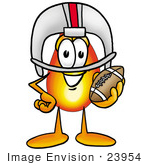 #23954 Clip Art Graphic Of A Fire Cartoon Character In A Helmet Holding A Football