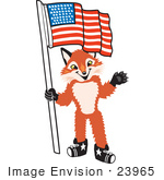 #23965 Clipart Picture Of A Fox Mascot Cartoon Character Pledging Allegiance To An American Flag