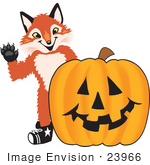 #23966 Clipart Picture Of A Fox Mascot Cartoon Character With A Carved Halloween Pumpkin