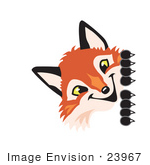 #23967 Clipart Picture Of A Fox Mascot Cartoon Character Peeking Around A Corner