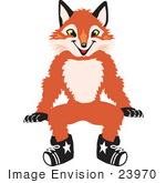 #23970 Clipart Picture Of A Fox Mascot Cartoon Character Sitting