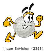 #23981 Clip Art Graphic Of A Golf Ball Cartoon Character Running