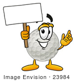 #23984 Clip Art Graphic Of A Golf Ball Cartoon Character Holding A Blank Sign