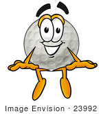 #23992 Clip Art Graphic Of A Golf Ball Cartoon Character Sitting