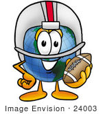 #24003 Clip Art Graphic Of A World Globe Cartoon Character In A Helmet Holding A Football
