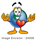 #24008 Clip Art Graphic of a World Globe Cartoon Character With His Heart Beating Out of His Chest by toons4biz