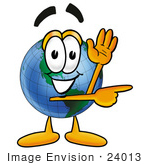 #24013 Clip Art Graphic Of A World Globe Cartoon Character Waving And Pointing