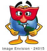 #24015 Clip Art Graphic Of A World Globe Cartoon Character Wearing A Red Mask Over His Face