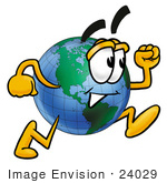 #24029 Clip Art Graphic Of A World Globe Cartoon Character Running