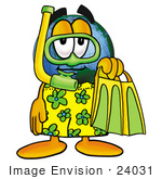 #24031 Clip Art Graphic Of A World Globe Cartoon Character In Green And Yellow Snorkel Gear
