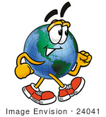 #24041 Clip Art Graphic Of A World Globe Cartoon Character Walking