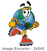 #24042 Clip Art Graphic Of A World Globe Cartoon Character Roller Blading On Inline Skates