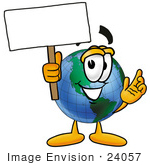 #24057 Clip Art Graphic Of A World Globe Cartoon Character Holding A Blank Sign