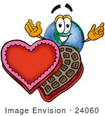 #24060 Clip Art Graphic Of A World Globe Cartoon Character With An Open Box Of Valentines Day Chocolate Candies