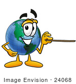 #24068 Clip Art Graphic Of A World Globe Cartoon Character Holding A Pointer Stick