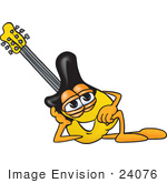 #24076 Clip Art Graphic Of A Yellow Electric Guitar Cartoon Character Resting His Head On His Hand