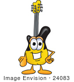 #24083 Clip Art Graphic Of A Yellow Electric Guitar Cartoon Character Pointing At The Viewer