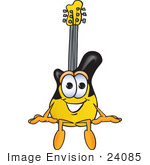 #24085 Clip Art Graphic Of A Yellow Electric Guitar Cartoon Character Sitting