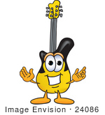 #24086 Clip Art Graphic Of A Yellow Electric Guitar Cartoon Character With Welcoming Open Arms