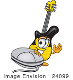#24099 Clip Art Graphic Of A Yellow Electric Guitar Cartoon Character With A Computer Mouse