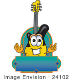 #24102 Clip Art Graphic Of A Yellow Electric Guitar Cartoon Character Label