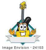 #24103 Clip Art Graphic Of A Yellow Electric Guitar Cartoon Character Label
