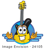 #24105 Clip Art Graphic Of A Yellow Electric Guitar Cartoon Character Logo