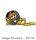 #24118 Clip Art Graphic Of An Ice Hockey Puck Cartoon Character Resting His Head On His Hand