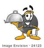 #24123 Clip Art Graphic Of An Ice Hockey Puck Cartoon Character Dressed As A Waiter And Holding A Serving Platter