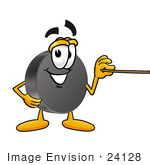 #24128 Clip Art Graphic Of An Ice Hockey Puck Cartoon Character Holding A Pointer Stick
