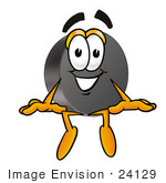 #24129 Clip Art Graphic Of An Ice Hockey Puck Cartoon Character Sitting